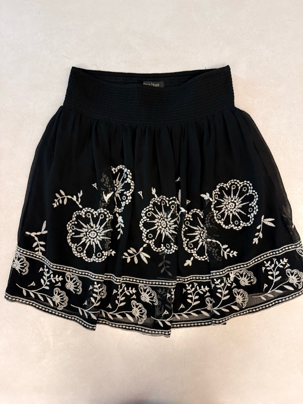 Black Skirt with White Floral Embroidery